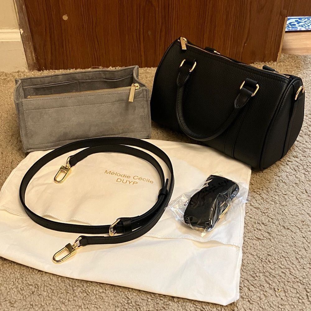 DUYP Black Grained leather - Mini Boston Bag